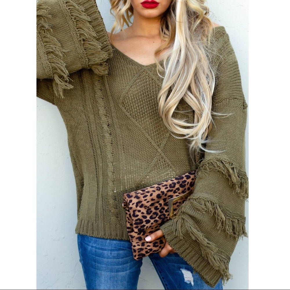 CAUGHT IN A DAYDREAM SWEATER-OLIVE - Picture 3 of 3